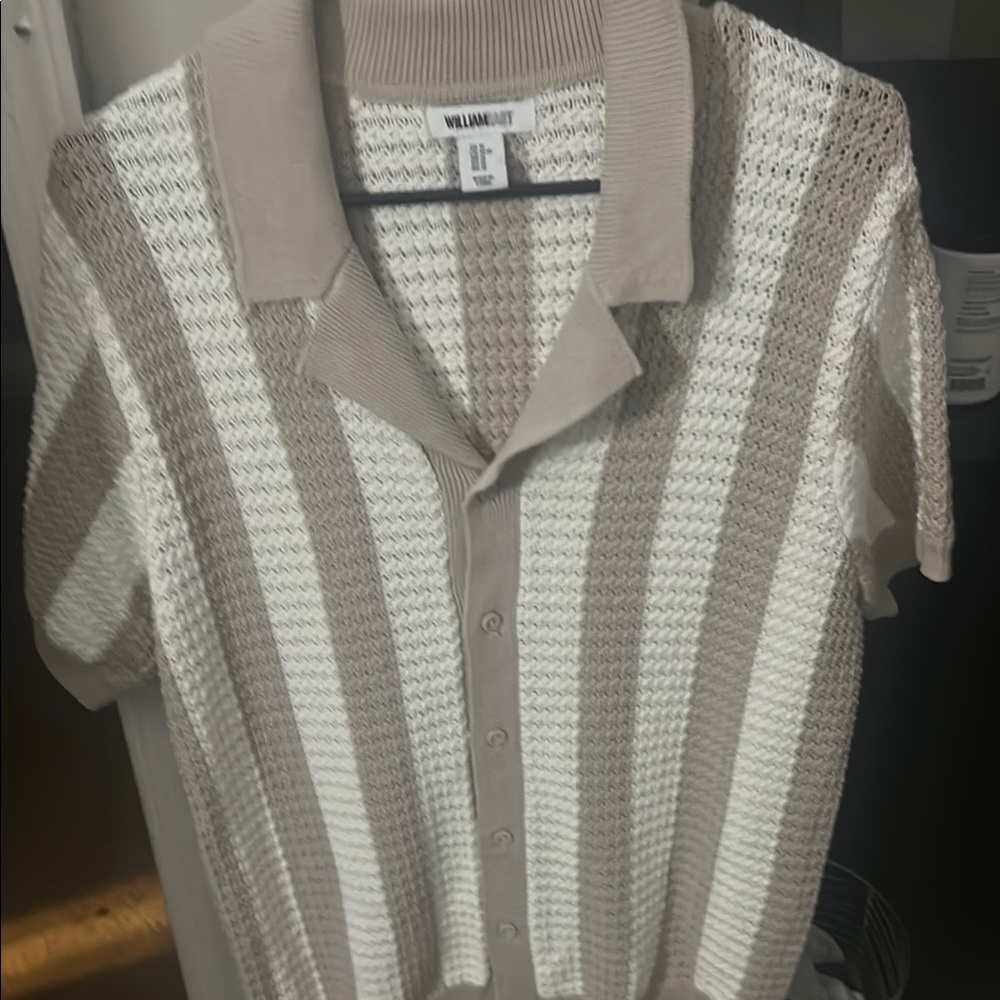 William Rast Beige and White Casual Button Down Shirt